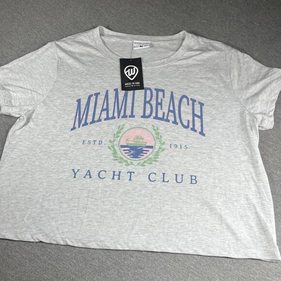 Tops - Where I'm From Miami Beach Yacht Club Woman’s Cropped Shirt CropTop Size Large